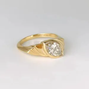 THEONECARATS 1.5 Ct Marquise Cut Diamond Unique Bezel Set Knife Edge Solitaire Engagement Ring For Women 14k Yellow Gold Plated Wedding Ring 925 Sterling Silver Handmade Anniversary Ring Gift For Her