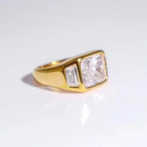 THEONECARATS 2 Ct Cushion Cut Diamond Classic Three Stone Bezel Set Solitaire Engagement Ring For Women 14k Yellow Gold Plated Wedding Ring 925 Sterling Silver Handmade Anniversary Ring Gift For Her