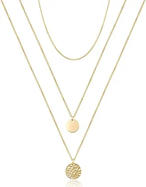 TianBo Layered Necklace Dainty Disc Chokers Necklace 14K Gold Plated Y Pendant Multilayer Bar Adjustable Layering Necklace for Women