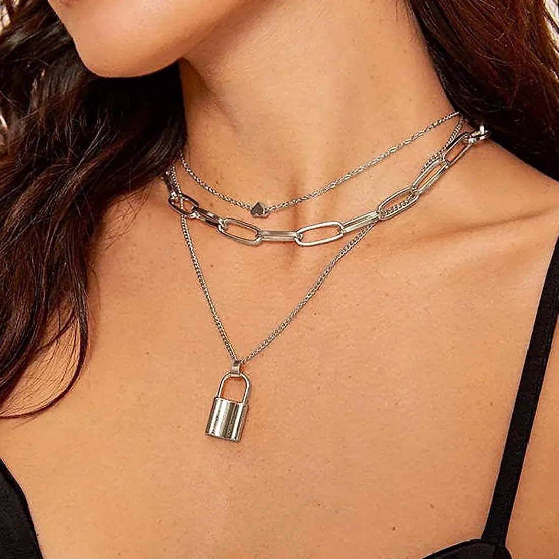 TianBo Layered Necklace Dainty Disc Chokers Necklace 14K Gold Plated Y Pendant Multilayer Bar Adjustable Layering Necklace for Women