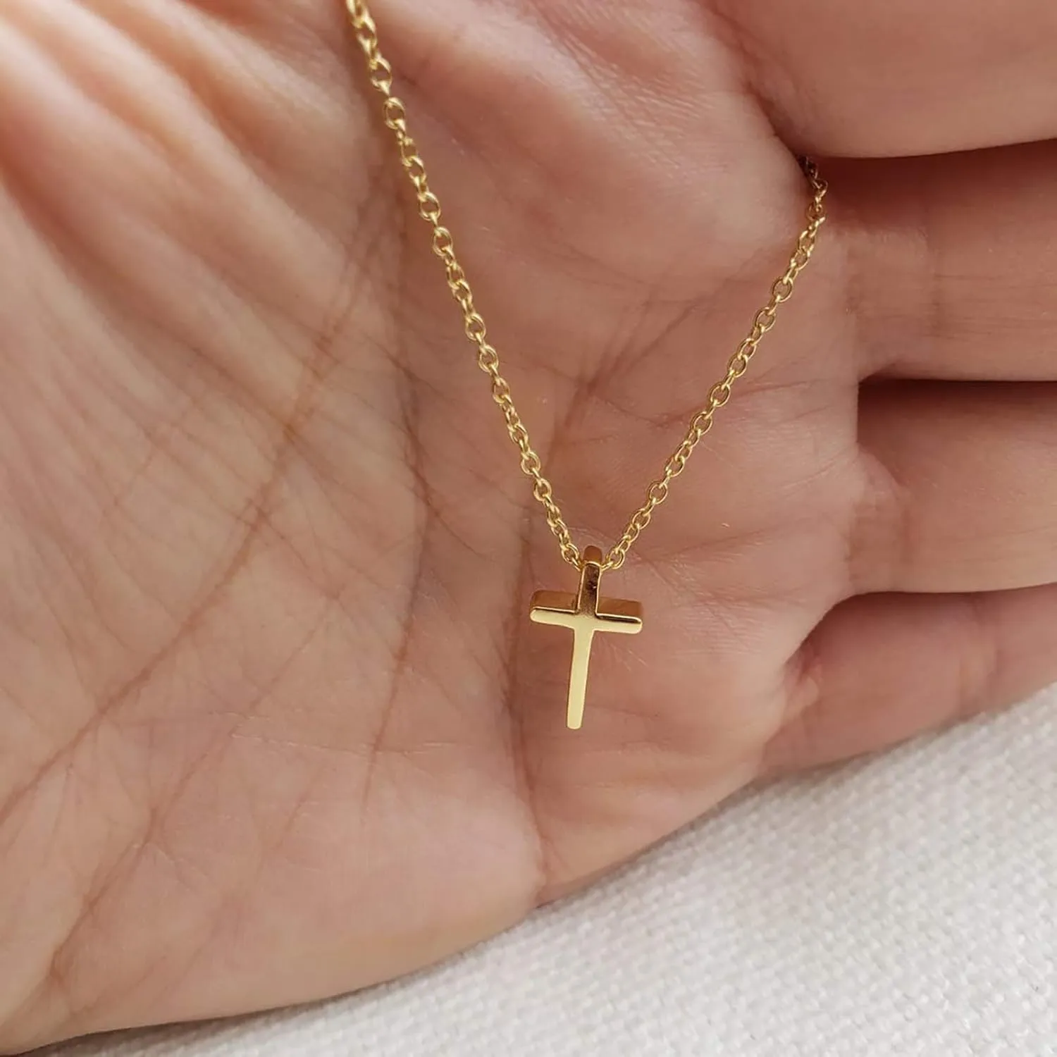 Tiny Gold Cross Pendant Necklace,Evil Eye Hamsa Necklace,Dainty Simple Minimalist Cross Necklaces for Women