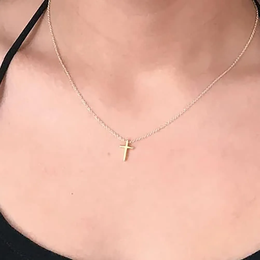 Tiny Gold Cross Pendant Necklace,Evil Eye Hamsa Necklace,Dainty Simple Minimalist Cross Necklaces for Women