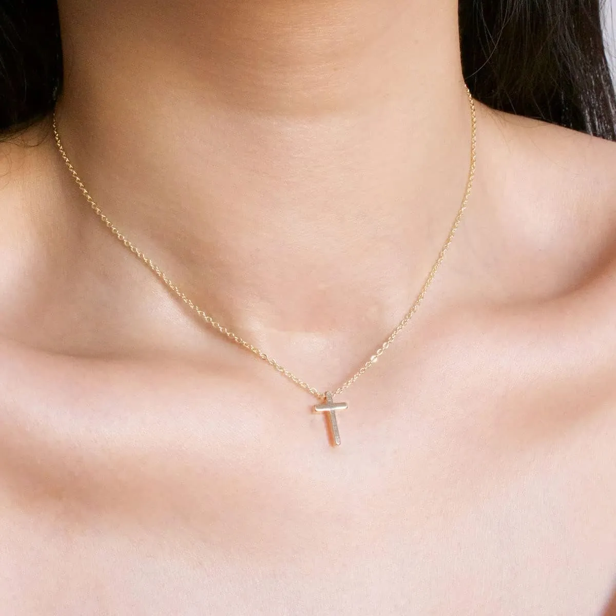 Tiny Gold Cross Pendant Necklace,Evil Eye Hamsa Necklace,Dainty Simple Minimalist Cross Necklaces for Women