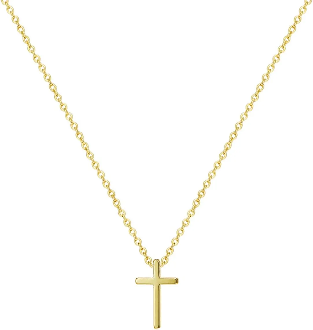 Tiny Gold Cross Pendant Necklace,Evil Eye Hamsa Necklace,Dainty Simple Minimalist Cross Necklaces for Women