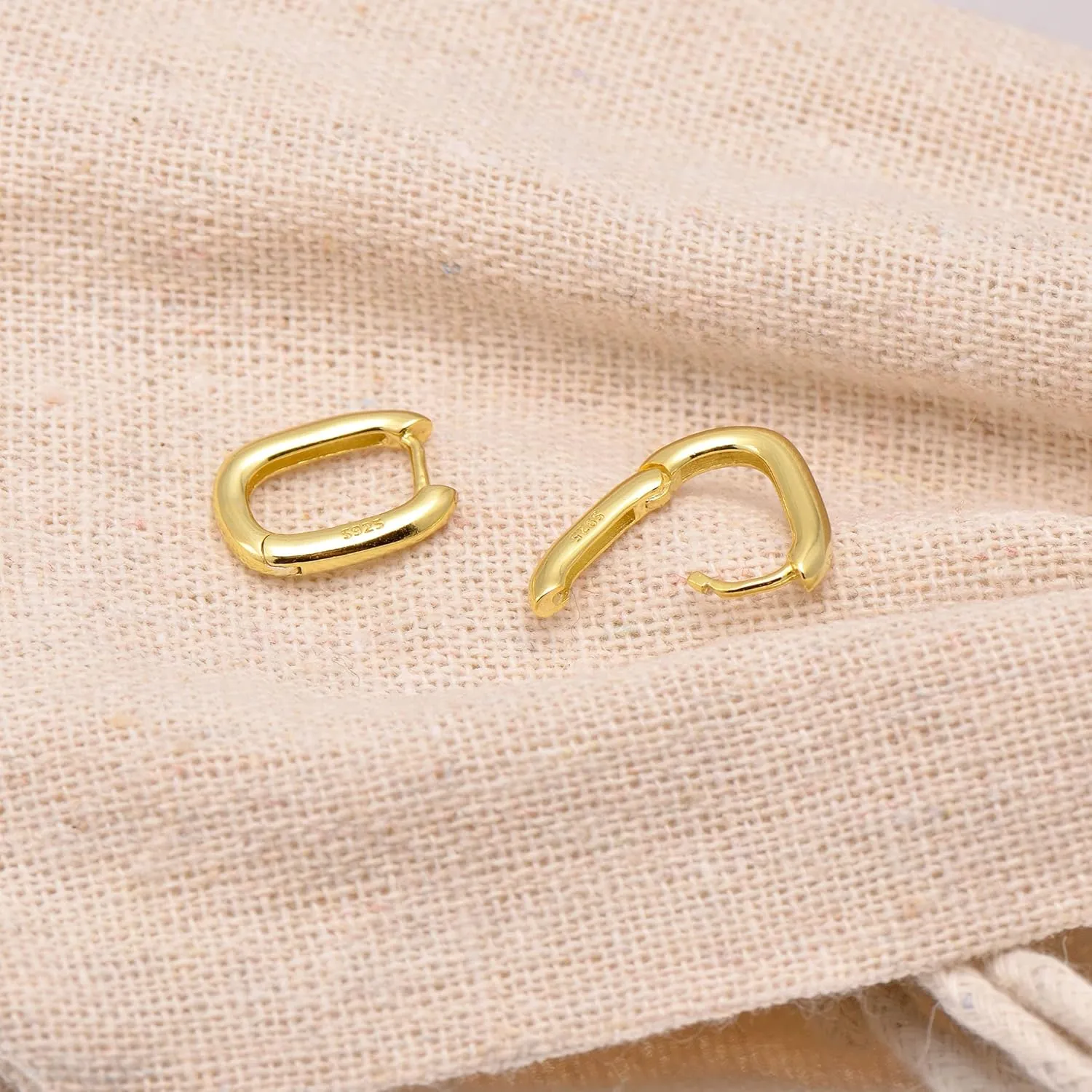 Tiny Hoop Sterling Silver Huggie Earrings for Women, Yellow Gold Plated