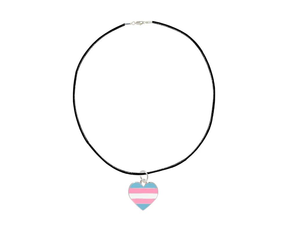 Transgender Heart Flag Black Cord Necklaces