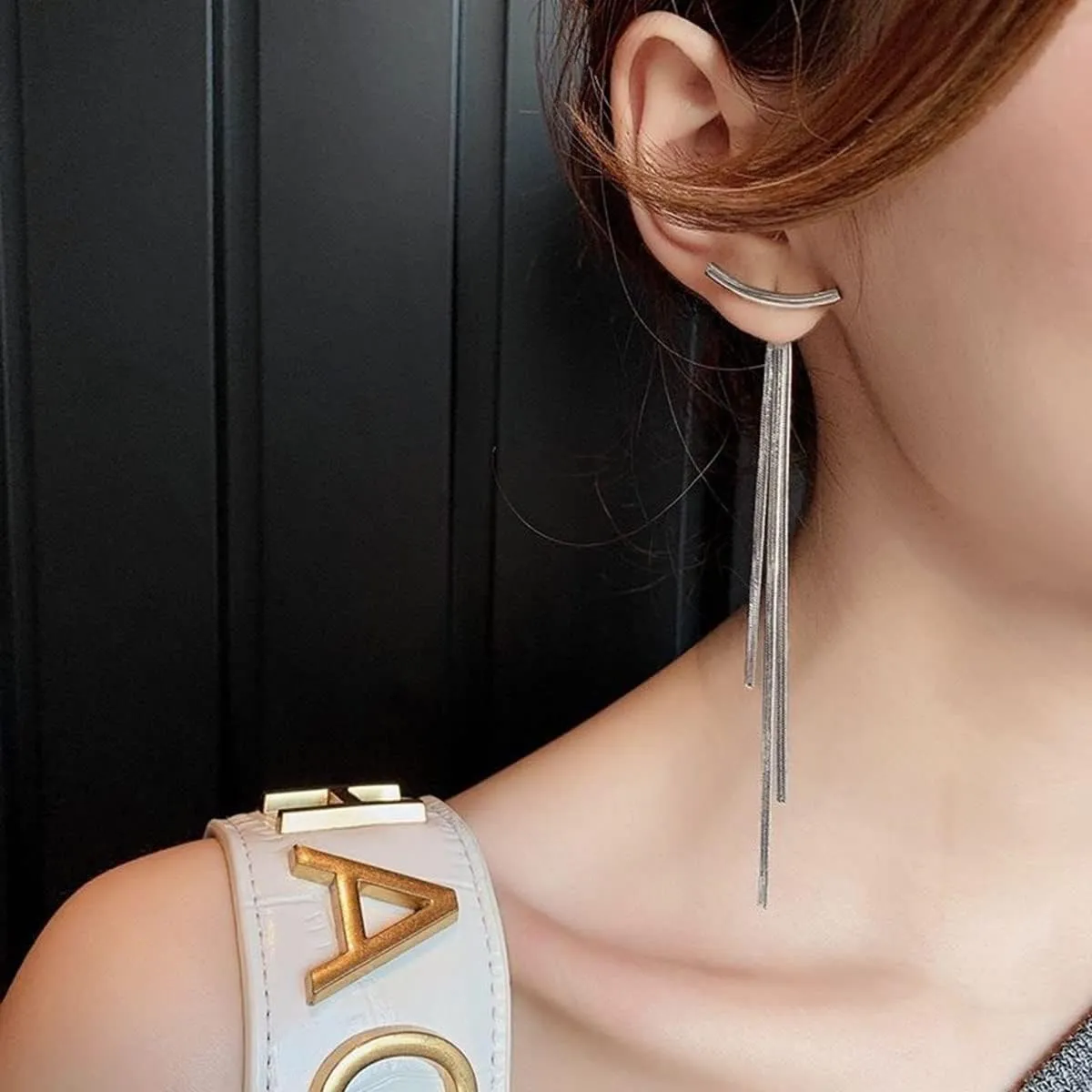 Trendy Gold Long Tassel Earrings Simple Chandelier Tassel Chain Dangle Drop Earrings Bridesmaid Wedding Party Prom Earrings Wedding Party Jewelry Gifts for Women