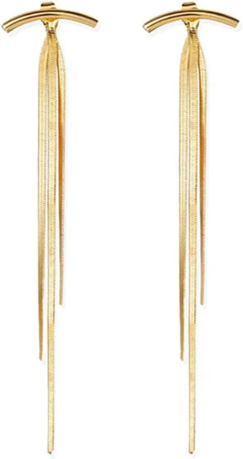 Trendy Gold Long Tassel Earrings Simple Chandelier Tassel Chain Dangle Drop Earrings Bridesmaid Wedding Party Prom Earrings Wedding Party Jewelry Gifts for Women