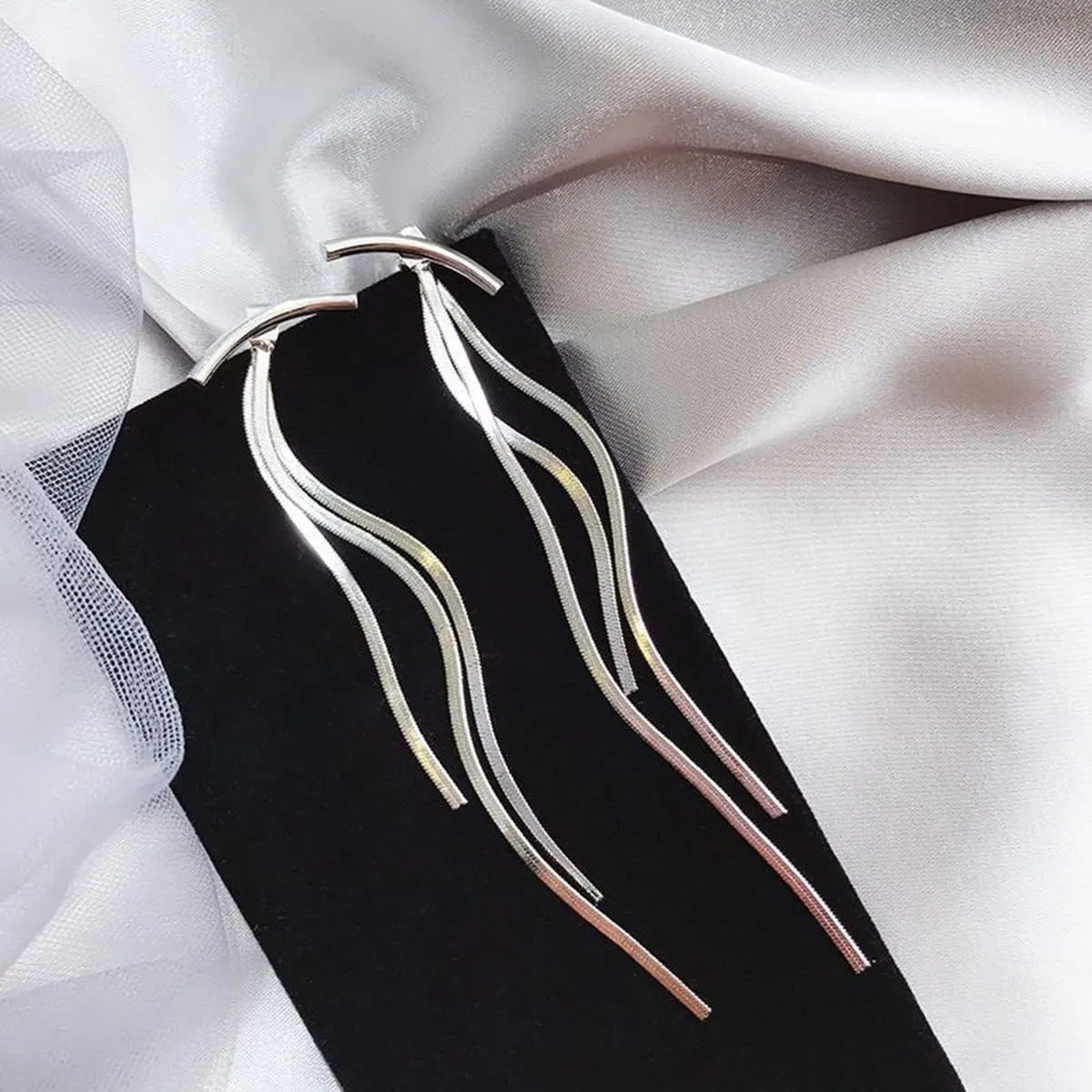 Trendy Gold Long Tassel Earrings Simple Chandelier Tassel Chain Dangle Drop Earrings Bridesmaid Wedding Party Prom Earrings Wedding Party Jewelry Gifts for Women