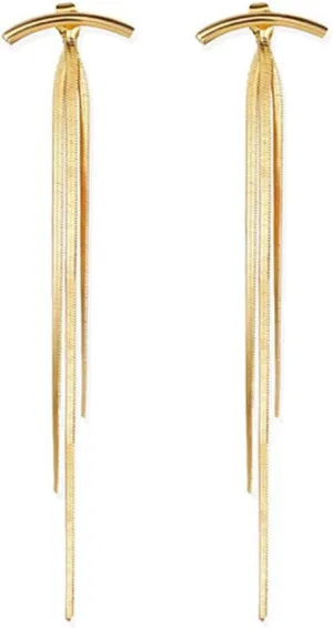 Trendy Gold Long Tassel Earrings Simple Chandelier Tassel Chain Dangle Drop Earrings Bridesmaid Wedding Party Prom Earrings Wedding Party Jewelry Gifts for Women