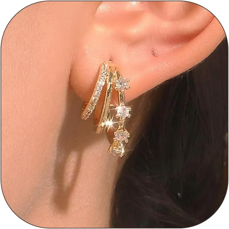 Triple Hoop Earrings for Women Trendy Cubic Zirconia Earrings Small Gold Hoop Earrings Claw Statement Earrings Birthday Party Jewelry Gifts for Women