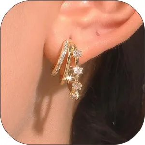 Triple Hoop Earrings for Women Trendy Cubic Zirconia Earrings Small Gold Hoop Earrings Claw Statement Earrings Birthday Party Jewelry Gifts for Women