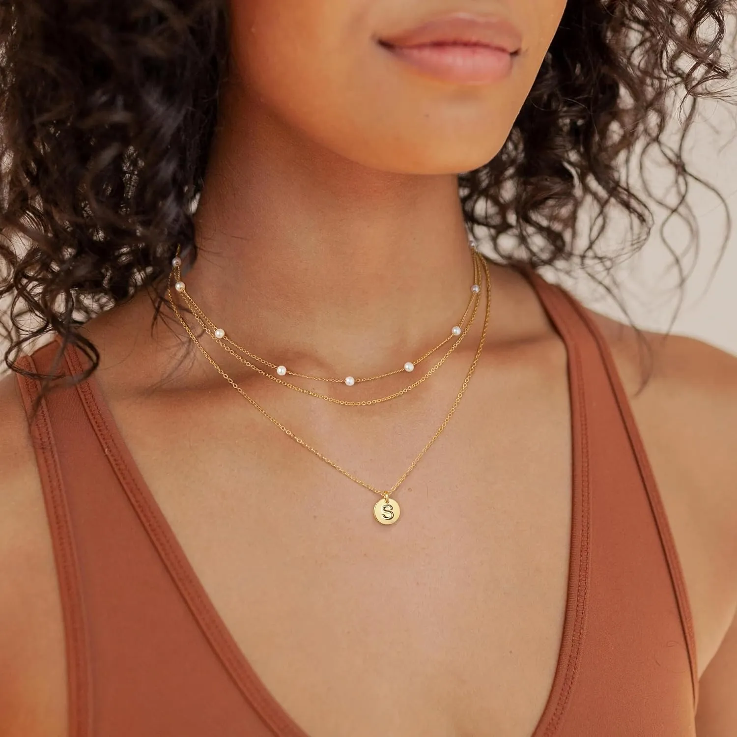 Turandoss Layered Pearl Necklaces for Women - Initial Necklaces, Dainty Gold Necklace, Initial Letter A-Z Pendant, Women's Gold Jewelry Gifts