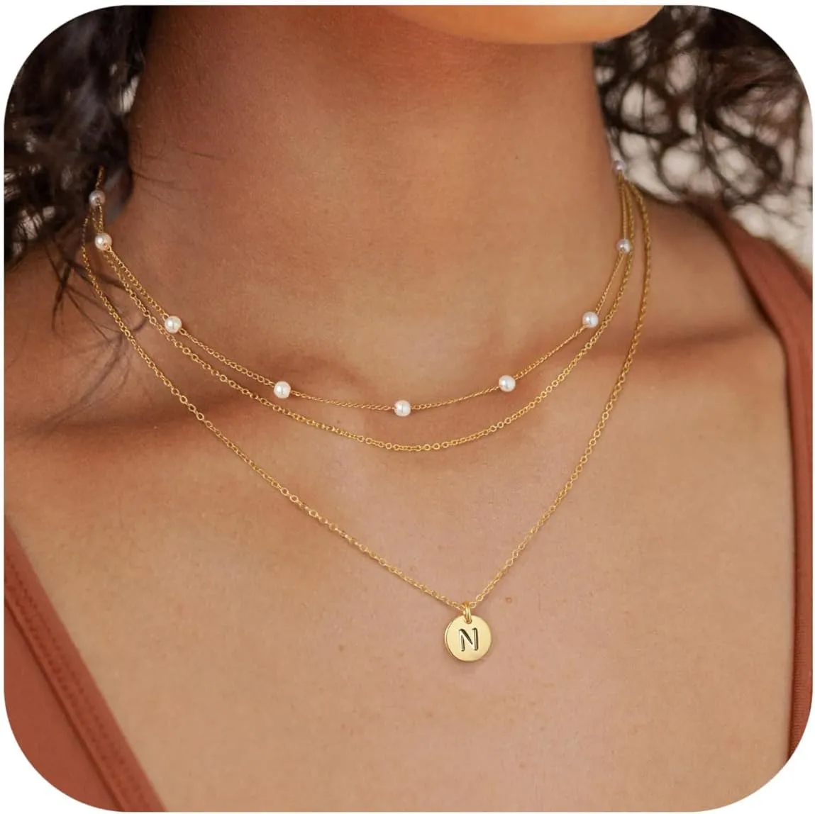 Turandoss Layered Pearl Necklaces for Women - Initial Necklaces, Dainty Gold Necklace, Initial Letter A-Z Pendant, Women's Gold Jewelry Gifts