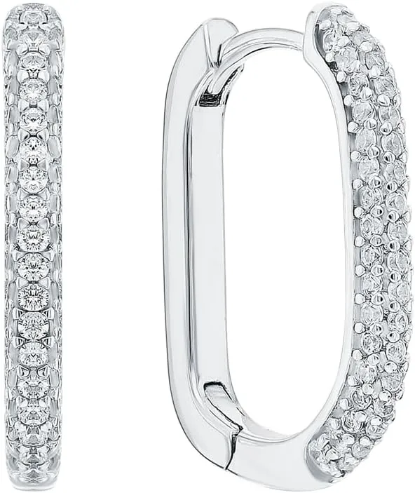 U-Shape Diamond (0.50ct) Hoop Earring, 1.8mm Diamond Paperclip Hoop Earrings, 14k Solid Gold Diamond Huggies, Gift For Women.