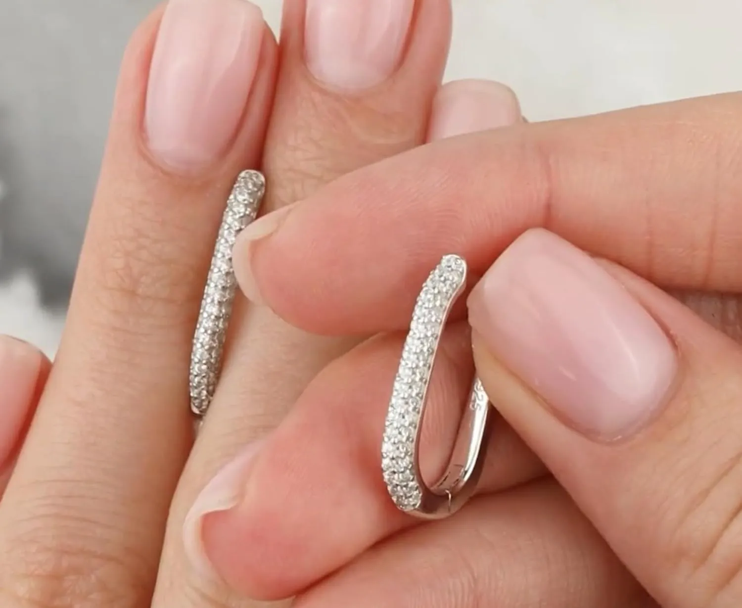 U-Shape Diamond (0.50ct) Hoop Earring, 1.8mm Diamond Paperclip Hoop Earrings, 14k Solid Gold Diamond Huggies, Gift For Women.