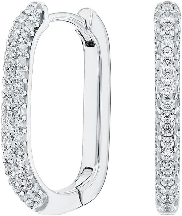 U-Shape Diamond (0.50ct) Hoop Earring, 1.8mm Diamond Paperclip Hoop Earrings, 14k Solid Gold Diamond Huggies, Gift For Women.