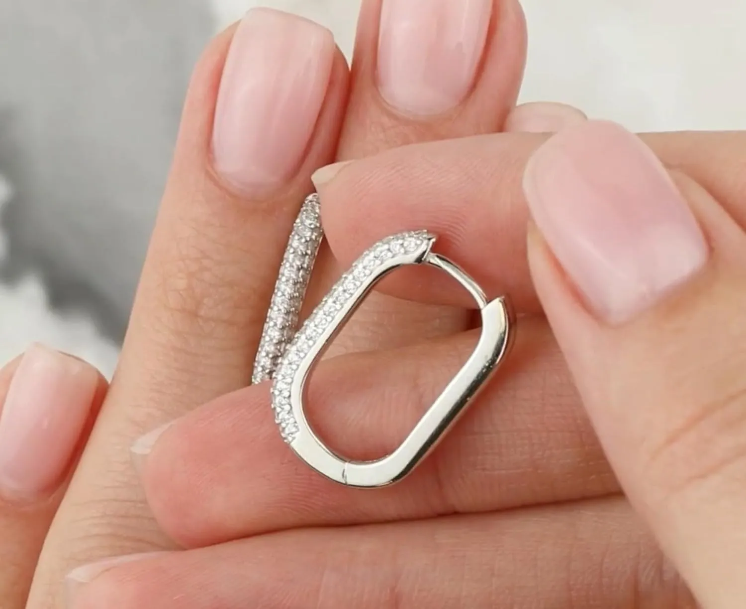 U-Shape Diamond (0.50ct) Hoop Earring, 1.8mm Diamond Paperclip Hoop Earrings, 14k Solid Gold Diamond Huggies, Gift For Women.
