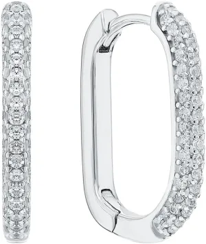 U-Shape Diamond (0.50ct) Hoop Earring, 1.8mm Diamond Paperclip Hoop Earrings, 14k Solid Gold Diamond Huggies, Gift For Women.