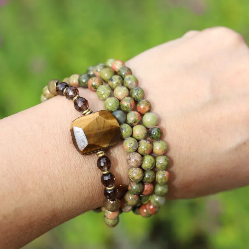 Unakite and Tiger's eye Mala Bracelet - *Final Sale*