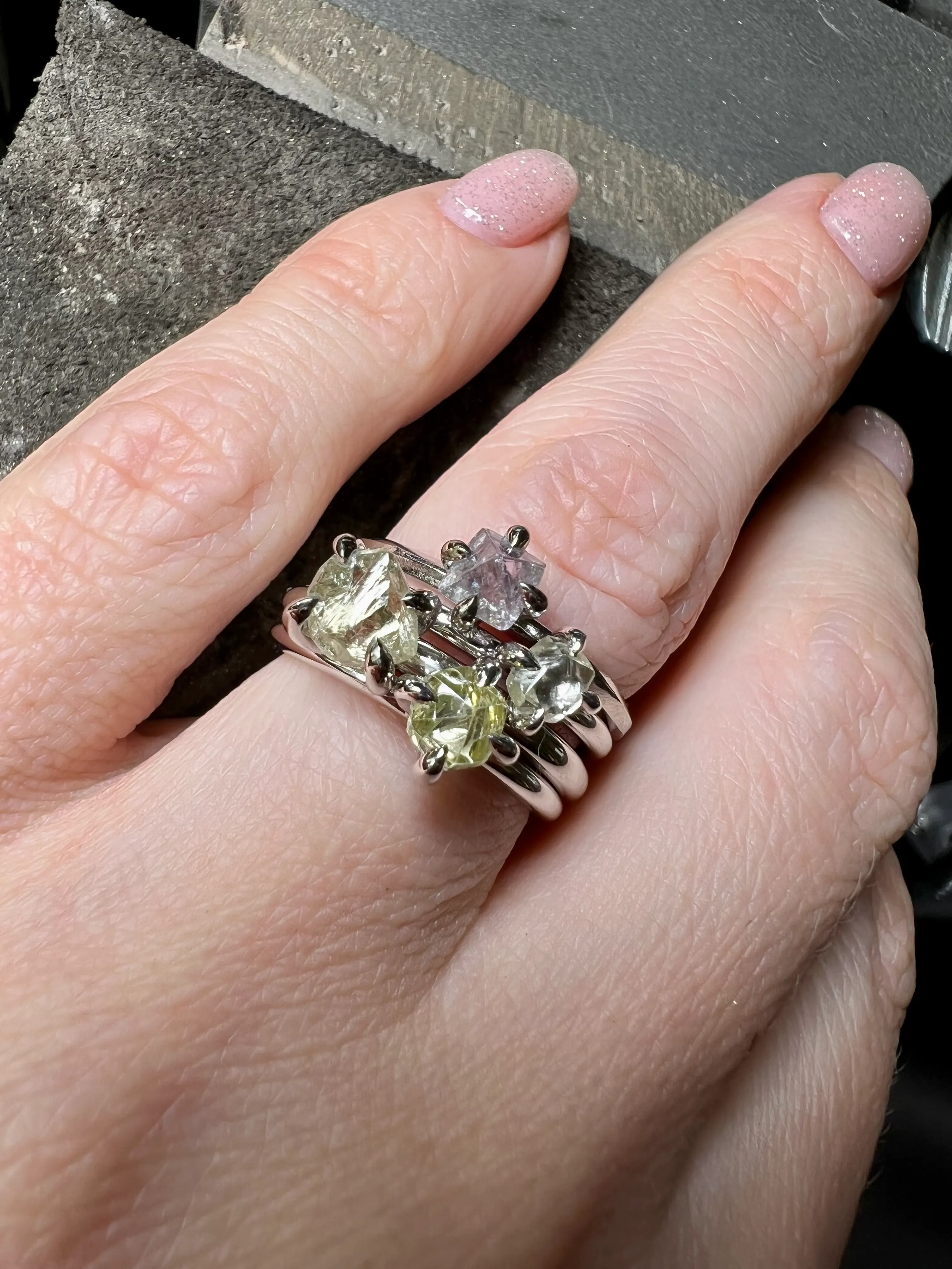 Uncut Octahedron Diamond in White Gold Ring – 0.69 ct.