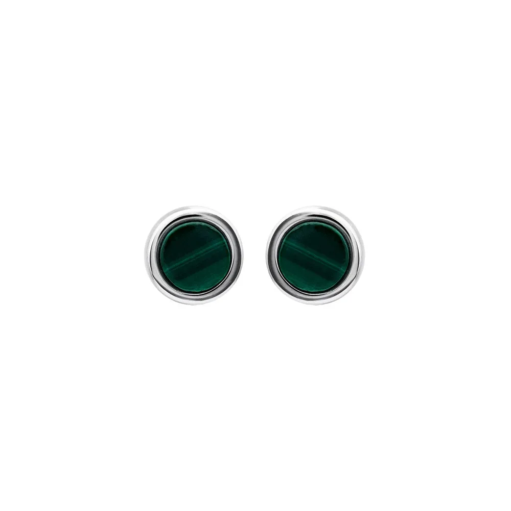 Unique & Co Sterling Silver Malachite Stud Earrings ME-859