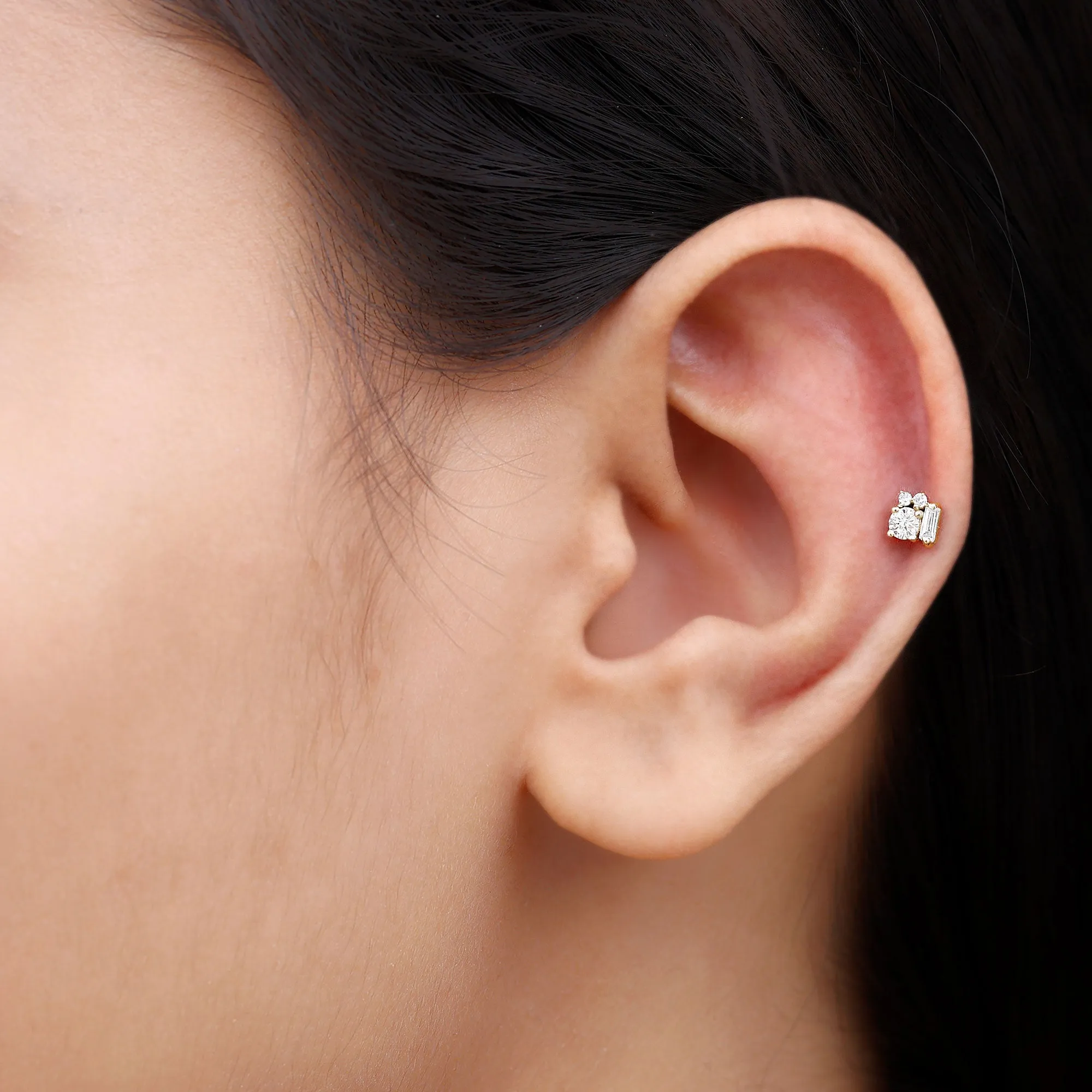 Unique Diamond Cluster Earring for Conch Piercing