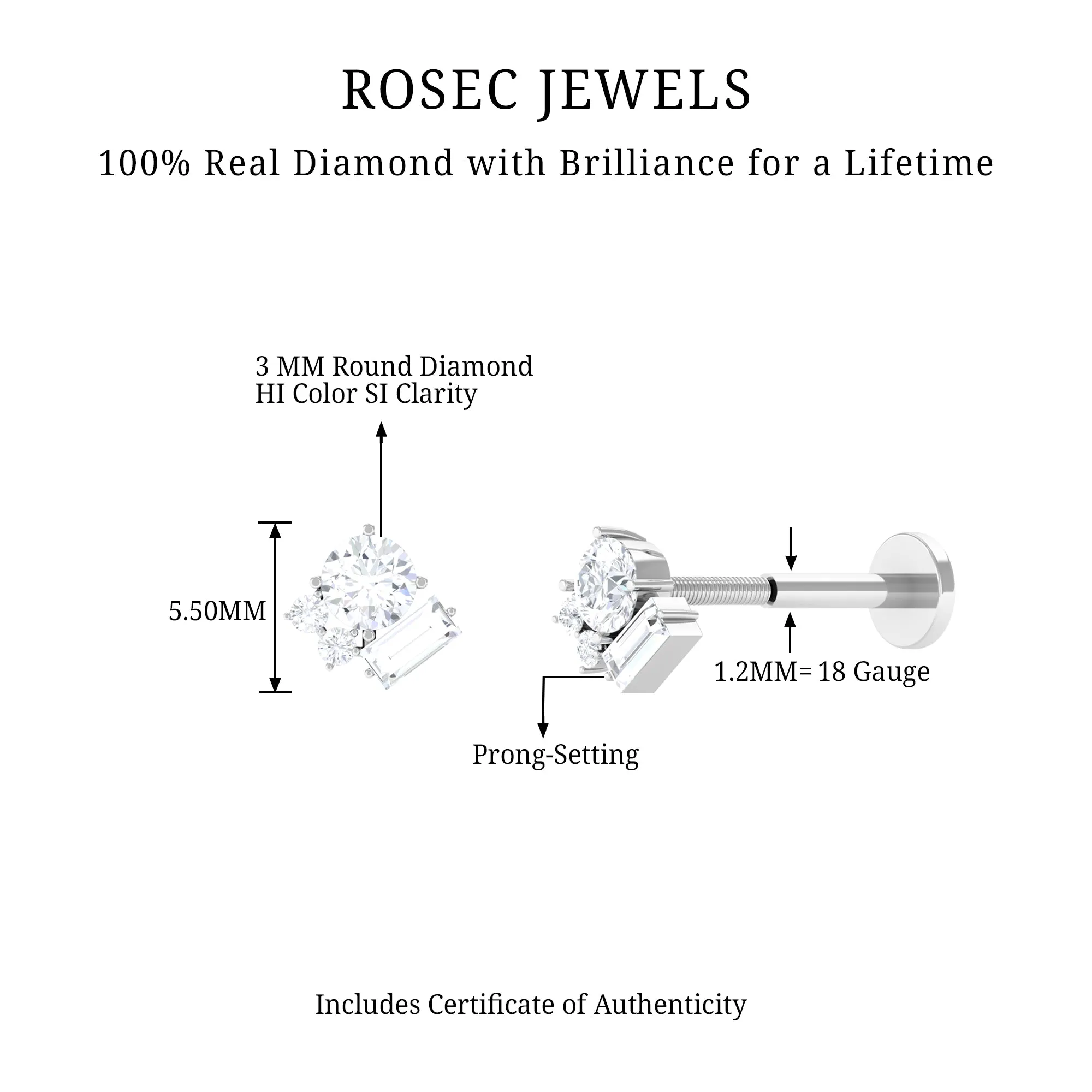 Unique Diamond Cluster Earring for Conch Piercing