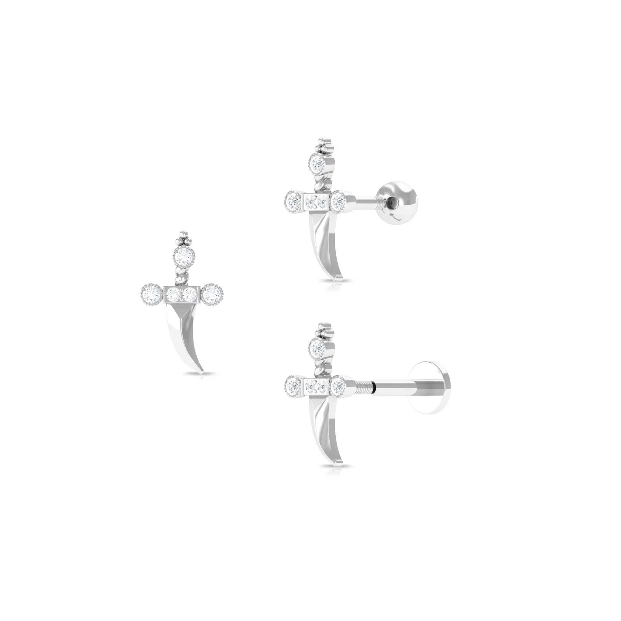 Unique Diamond Dagger Earring for Cartilage Piercing