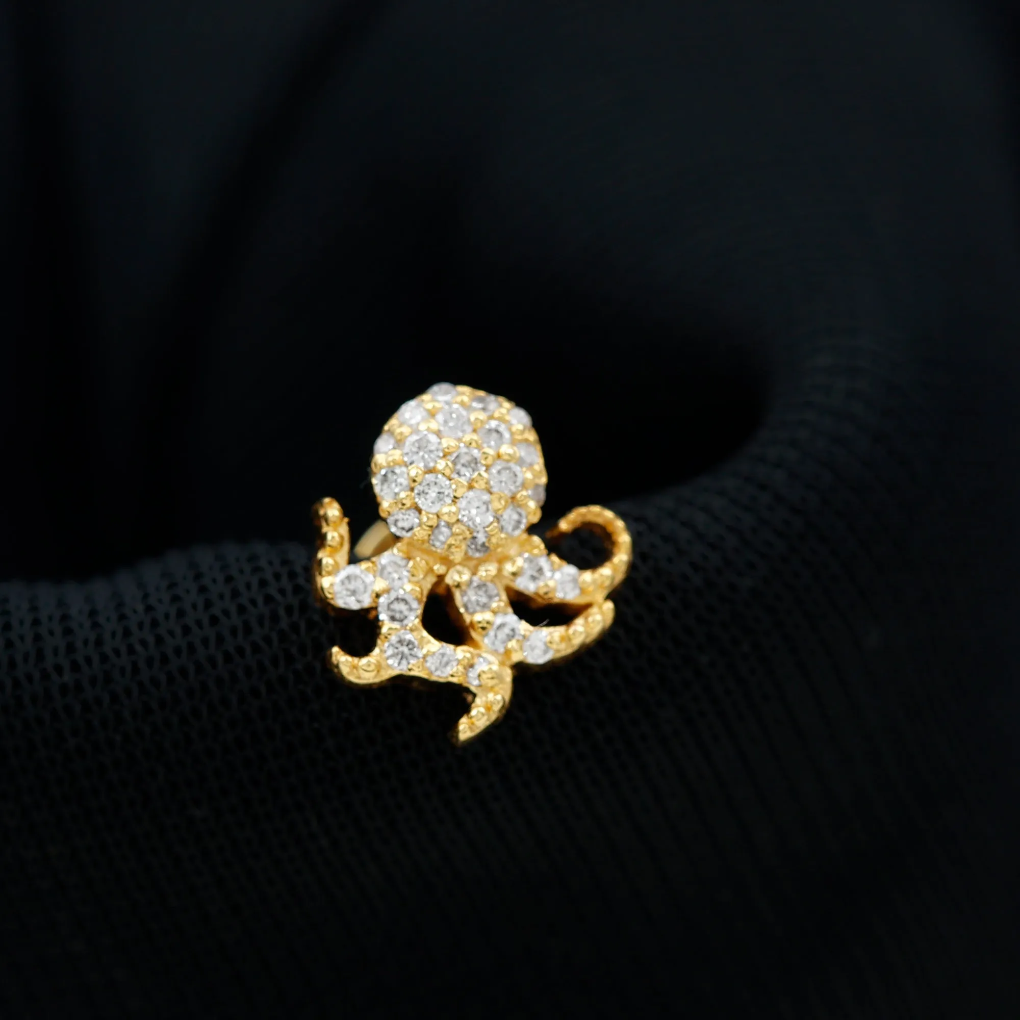 Unique Diamond Octopus Earring with Flat Back