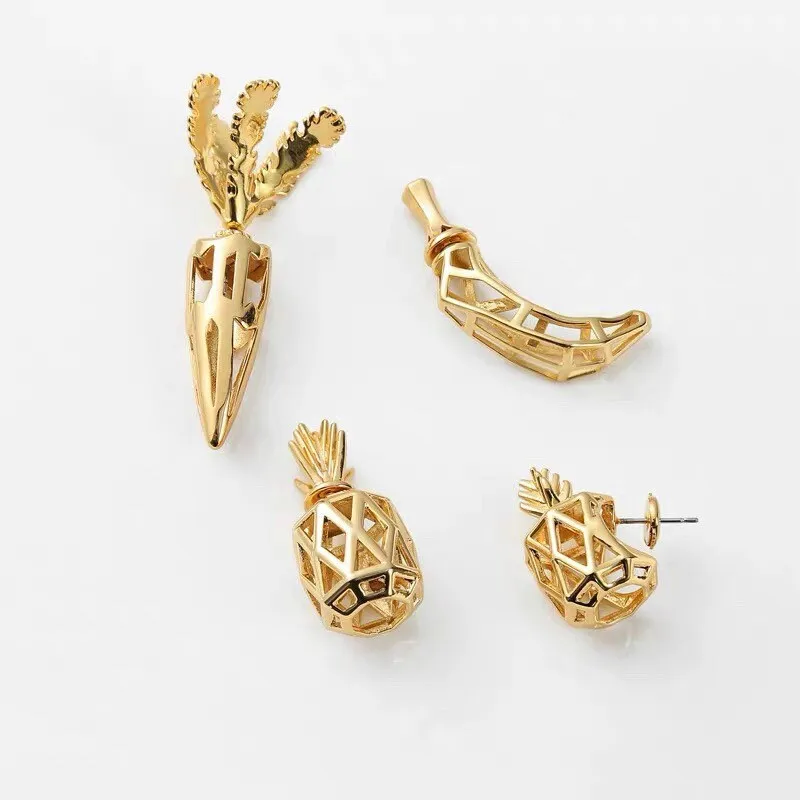 Unique Gold Pineapple Banana Carrot Earrings