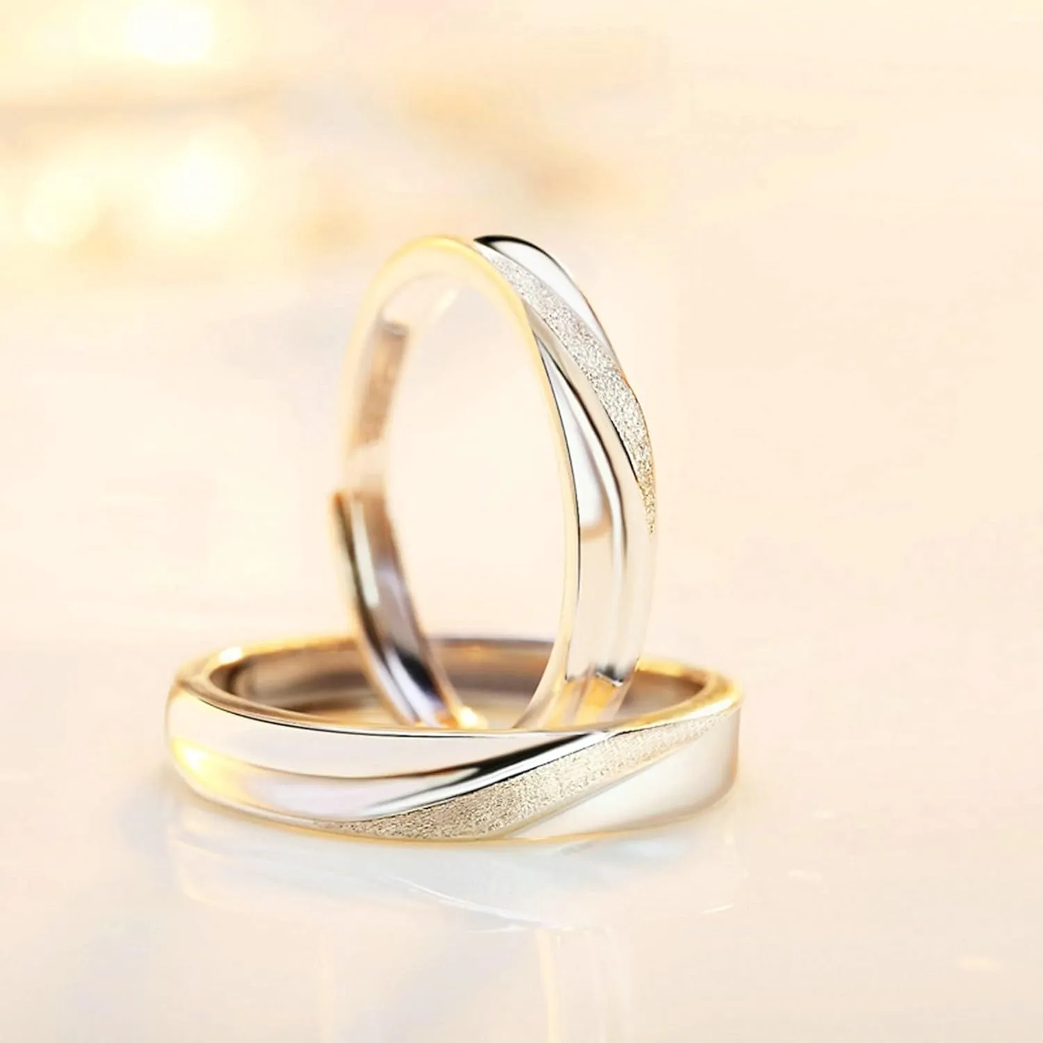 Unique Promise Rings for Couples, Engagement Rings for Couples Adjustable Custom 925 Sterling Silver Simple Matte Ring