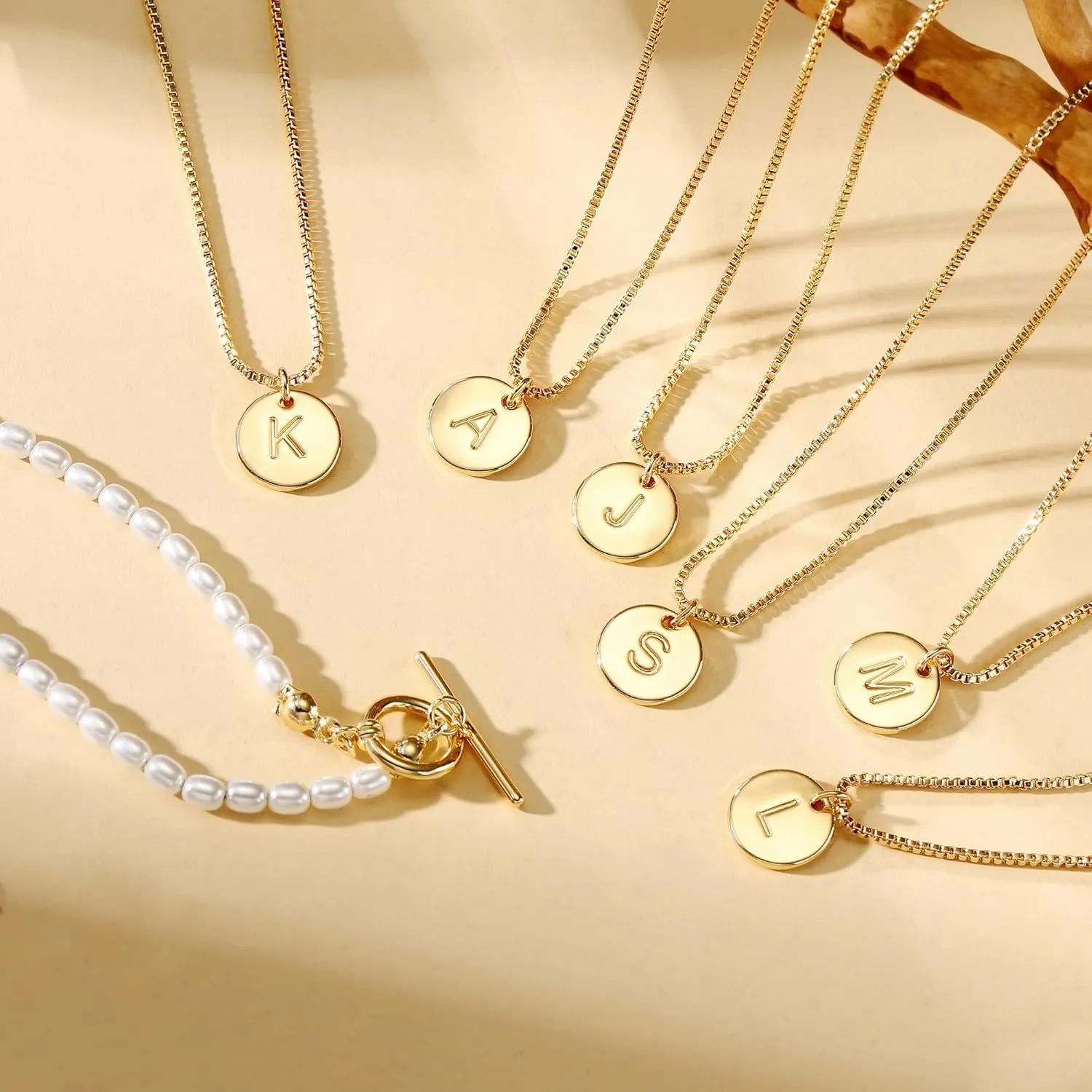 Ursteel Dainty Initial Necklaces for Women Trendy - Layered Pendant Necklace, Gold Pearl Initial Necklace, Letter Chain Necklace, Gold Jewelry for Women, Personalized Gifts for Women