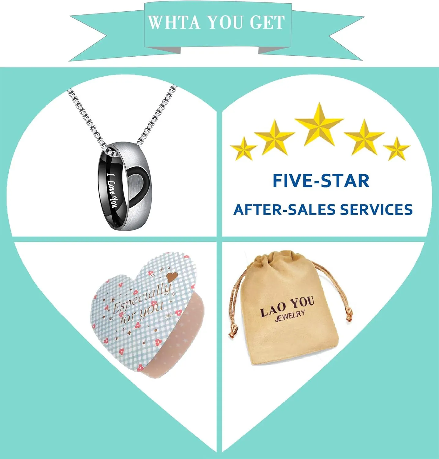 Valentine's Day Gift,6mm Heart Matching Couple Rings for him and her Stainless Steel Wedding Engagement Bands Sets Promise Rings for Couples, Engraved I Love You with Box Chain Anniversary Birthday