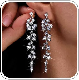 Vintage Crystal Chandeliers Dangle Earrings Wedding Rhinestone Earrings Silver Cz Paved Chain Earrings Bridal Chandelier Statement Earrings Jewelry for Women