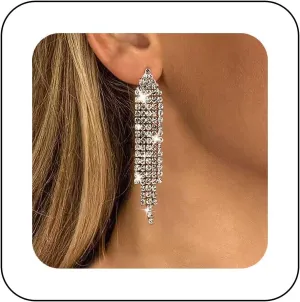 Vintage Crystal Tassel Dangle Earrings Rhinestone Long Tassel Drop Earrings Cz Chandelier Earrings Cz Wedding Bridal Earrings Jewellery for Women