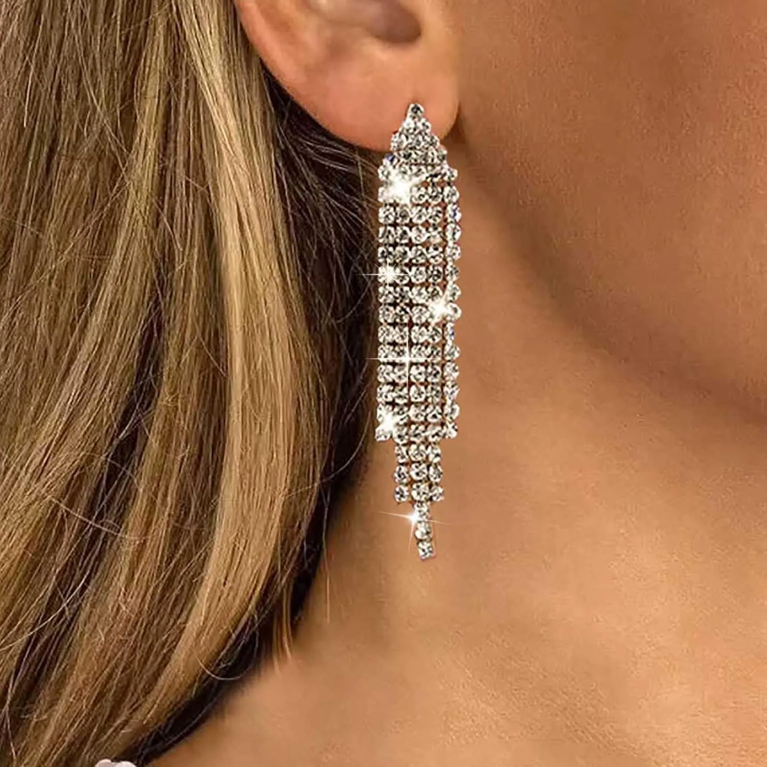 Vintage Crystal Tassel Dangle Earrings Rhinestone Long Tassel Drop Earrings Cz Chandelier Earrings Cz Wedding Bridal Earrings Jewellery for Women