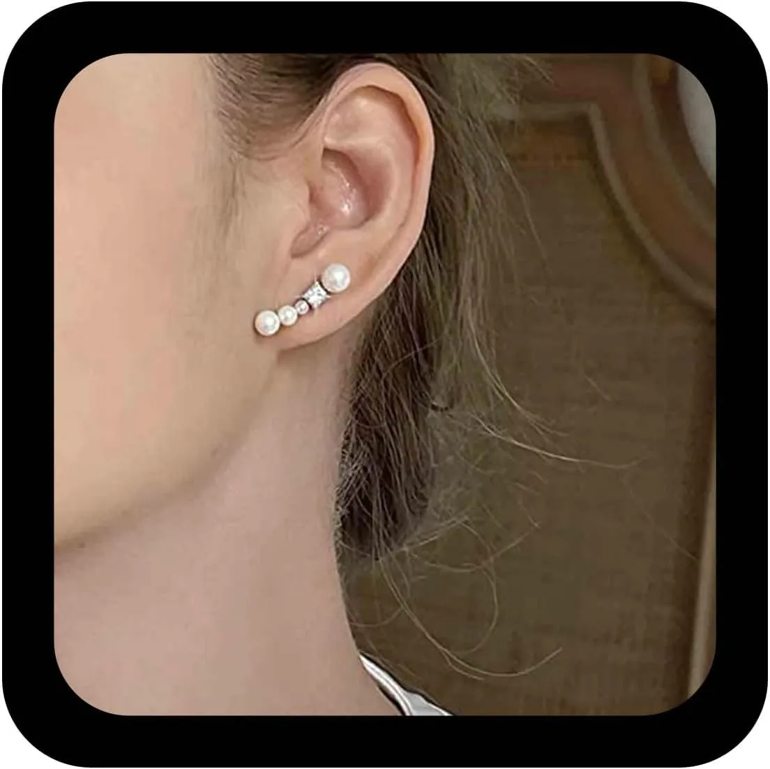 Vintage Cz Pearl Ear Climber Earrings Crystal Pearl Crawler Earrings Rhinestone Climber Crawler Earrings Silver Cz Pearl Earrings Jewelry
