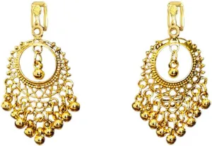 Vintage Jhumka Jhumki Statement Clip On Indian Earring Boho Ethnic for Women Bollywood Traditional Gypsy Bohemian Gold Small Balls Tassel Dangle Drop Festival Holiday Party Non Pierced Ears Jewelry