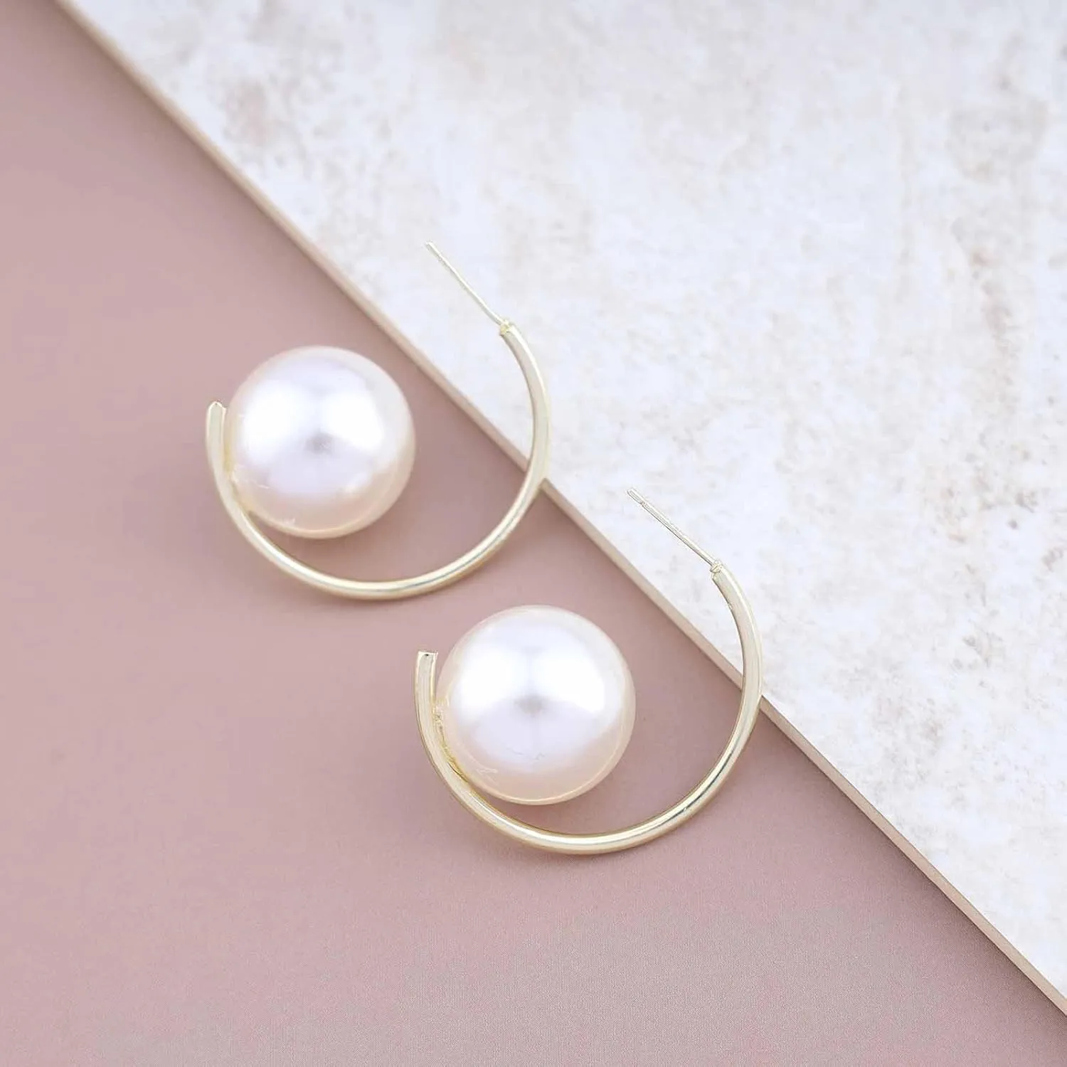 Vintage Large Pearl Hoop Drop Earrings Gold Circle Hoop Earrings White Pearl Dangle Earrings Retro Pearl Earrings Pearl Statement Earrings Jewelry for Women