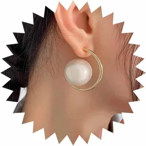 Vintage Large Pearl Hoop Drop Earrings Gold Circle Hoop Earrings White Pearl Dangle Earrings Retro Pearl Earrings Pearl Statement Earrings Jewelry for Women