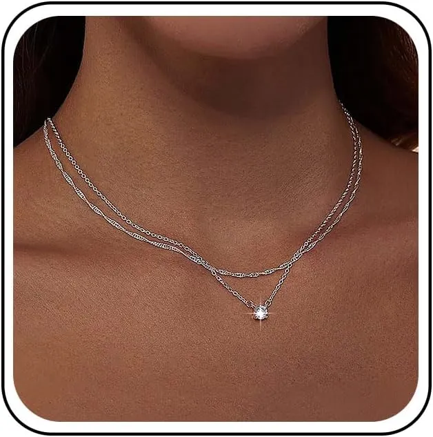 Vintage Layered Crystal Choker Necklace Cubic Zirconia Pendant Necklace Gold Rhinestone Chain Necklace Round Diamond Necklaces Jewelry for Women