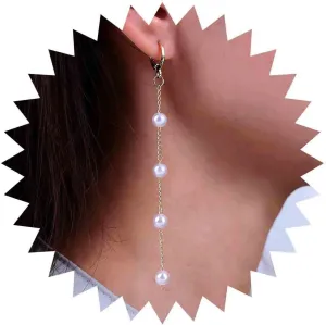 Vintage Pearl Drop Earrings Gold Pearl Tassel Earrings Long Pearl Huggie Hoop Earrings Wedding Pearl Chain Earrings Jewelry for Women and Girls