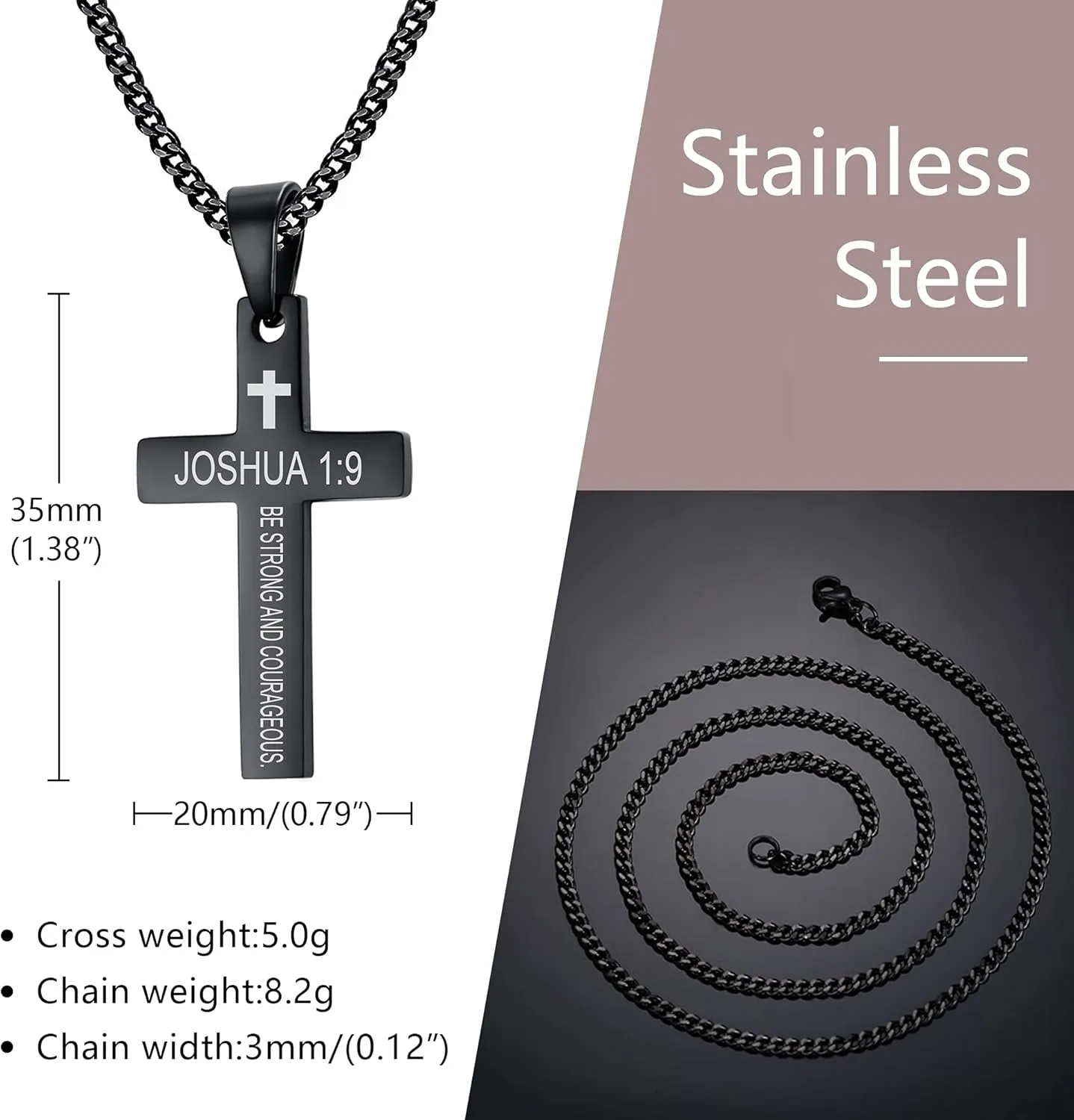 VNOX Cross Necklaces for Men Boys Christian Jewelry Religious Quote Baptism Prayer