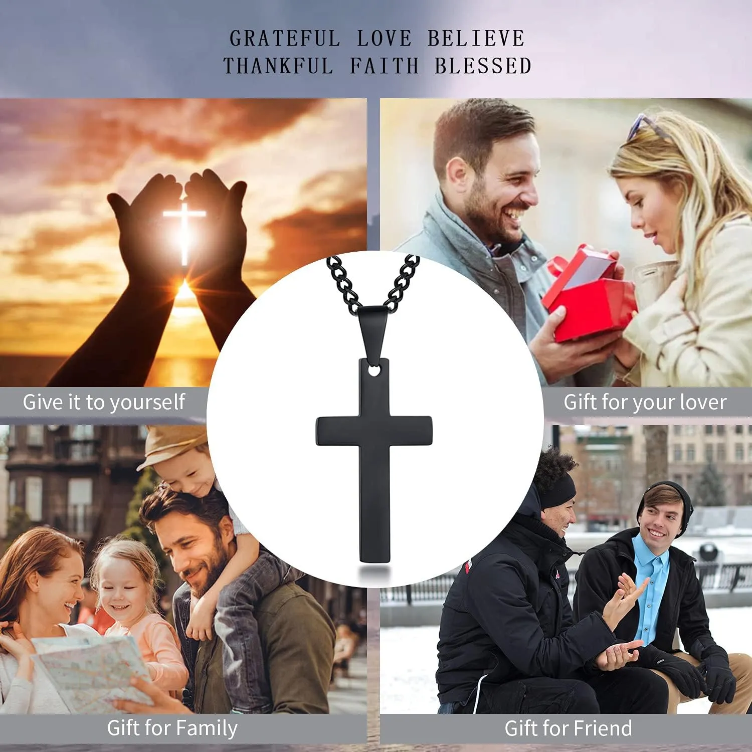 VNOX Cross Necklaces for Men Boys Christian Jewelry Religious Quote Baptism Prayer