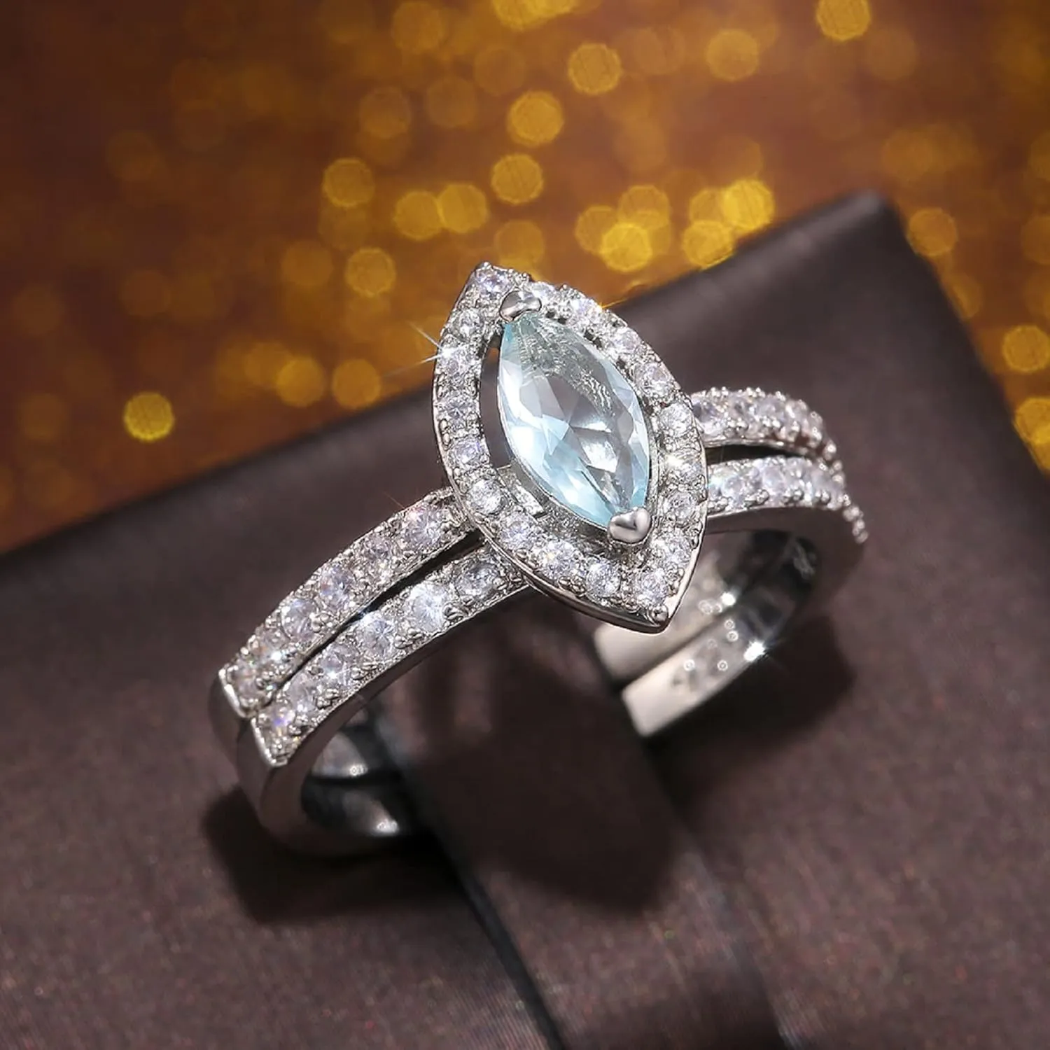 Vsoruln Matching Promise Rings for Couples, Sky Blue Emerald Imitation Evil Eye Zircon Ring Engagement Wedding Ring Band Sets for Him and Her Silver Plated CZ Single Row of Diamonds Couples Gifts (8)