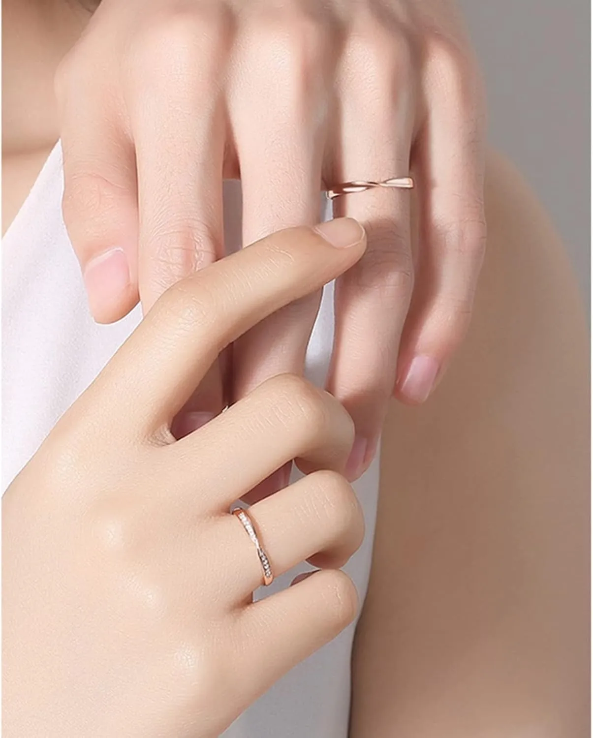 Wedding Band Set His and Hers, 925 Sterling Silver Rings Promise Rings Personalized Adjustable Mobius Ring with Cubic Zirconia