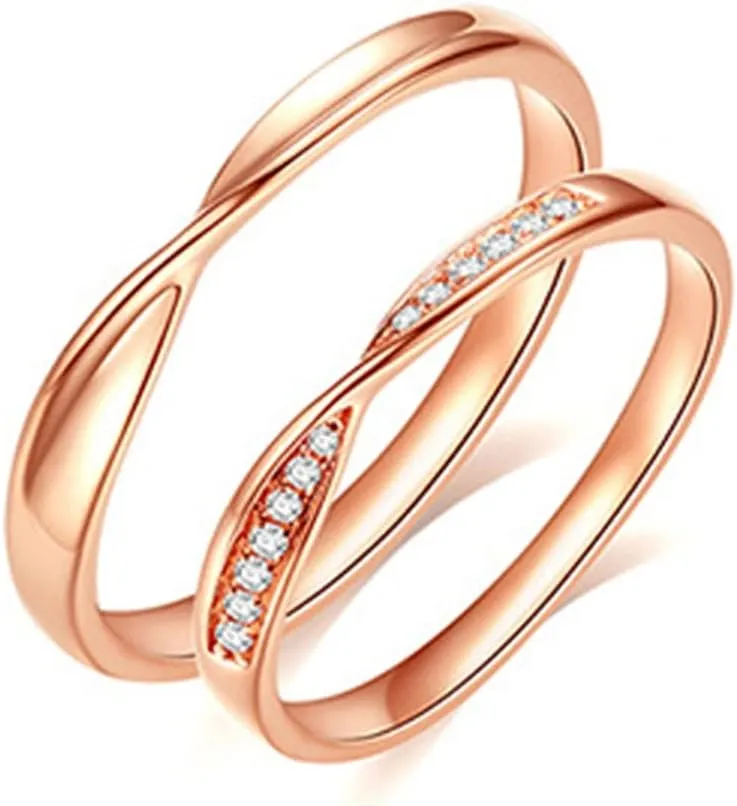 Wedding Band Set His and Hers, 925 Sterling Silver Rings Promise Rings Personalized Adjustable Mobius Ring with Cubic Zirconia