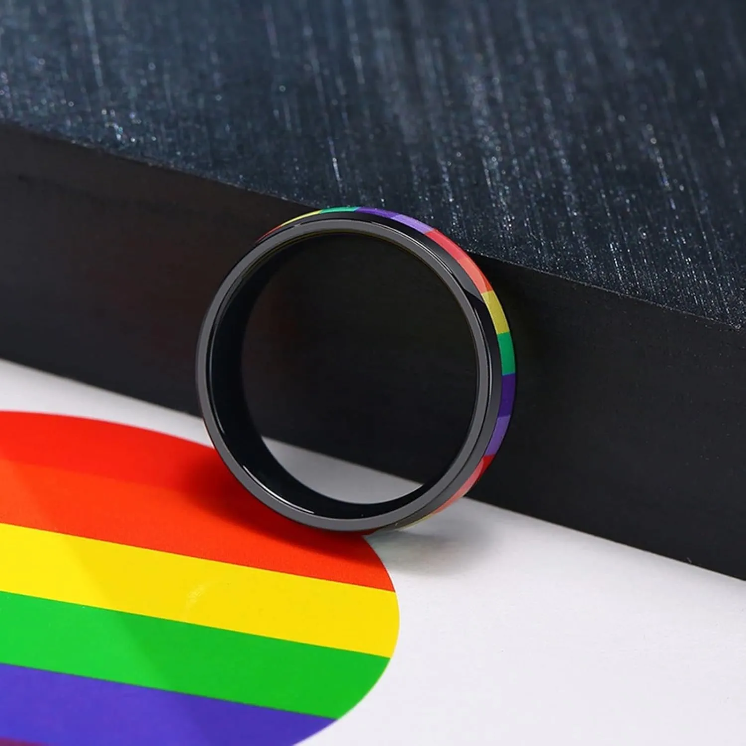 Wedding Rings Engraved Couple Rings Women and Men,Stainless Steel Eternity Ring 6MM Black Ring with LGBT Wedding Rings Couple