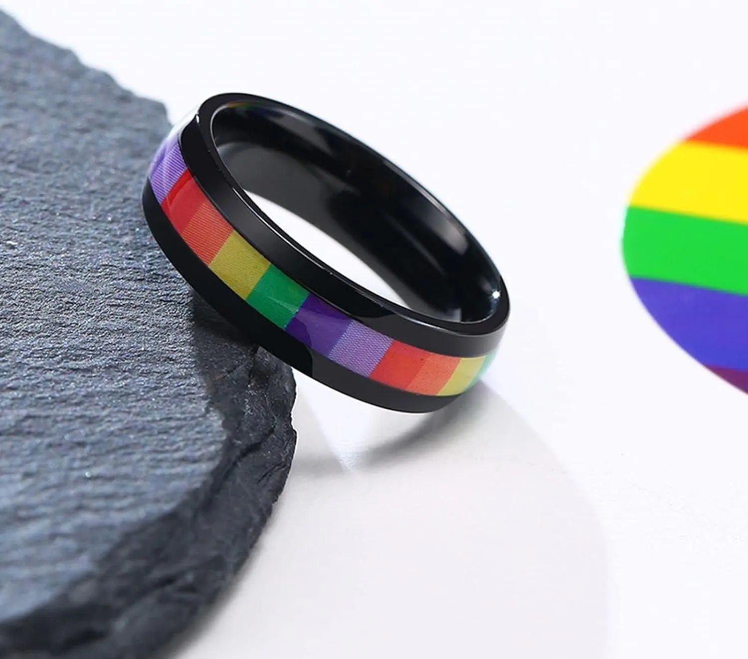 Wedding Rings Engraved Couple Rings Women and Men,Stainless Steel Eternity Ring 6MM Black Ring with LGBT Wedding Rings Couple